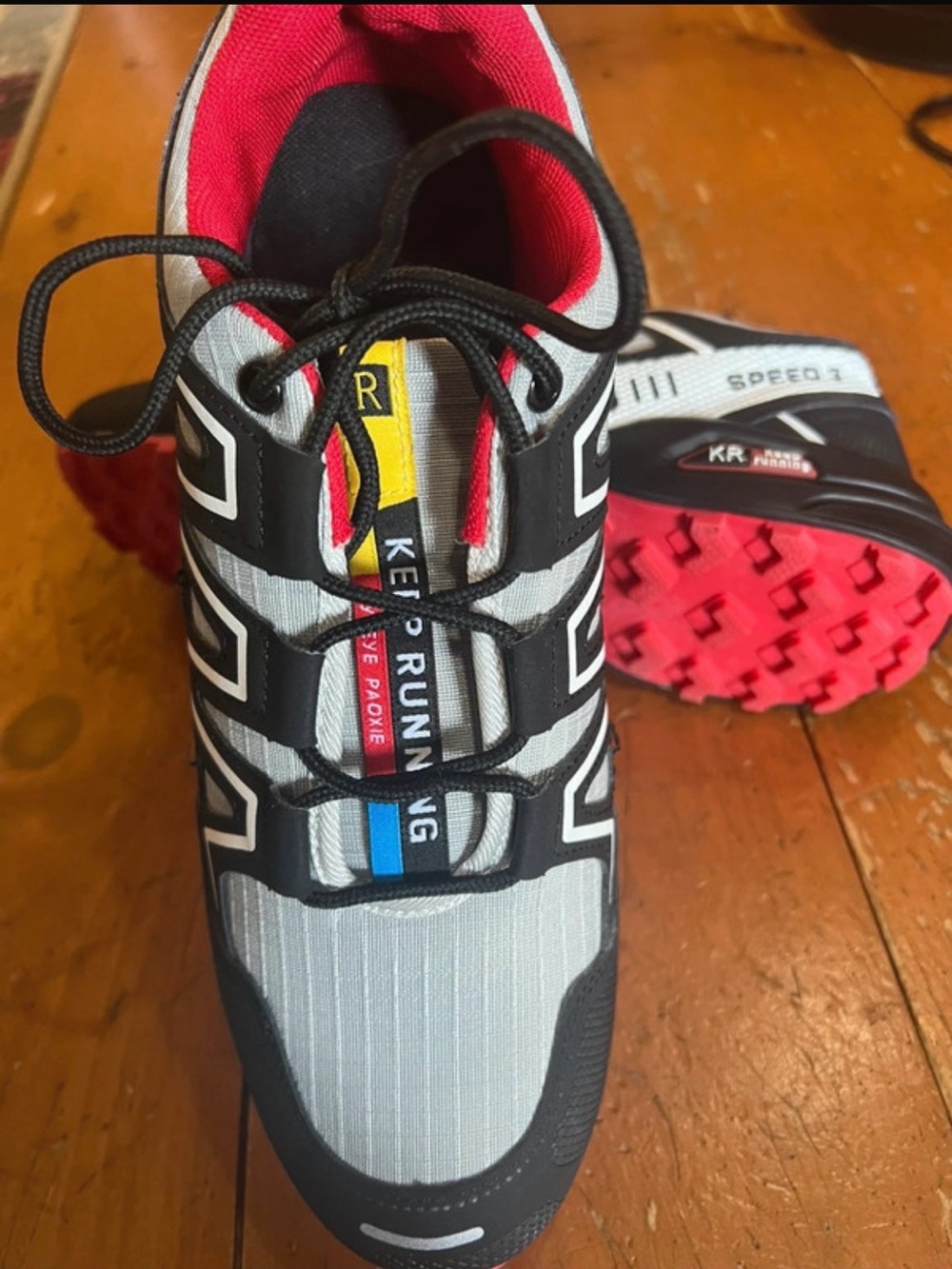 Men's Black and Gray Running Shoes with Red Accent -